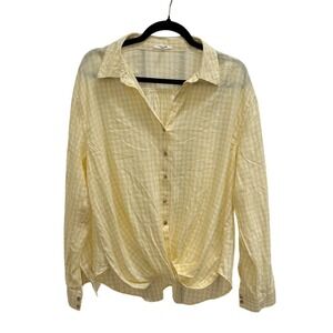 Maurices Womens Preppy Yellow Gingham Button Down Twist Front Shirt Size L‎